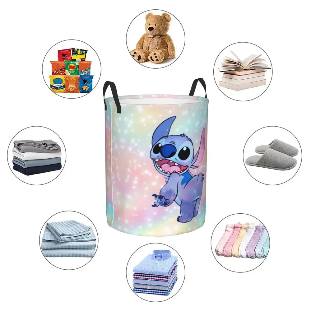 Custom Stitch Cartoon Anime Laundry Basket Foldable Clothes Hamper for Baby Kids Toys Storage Bag