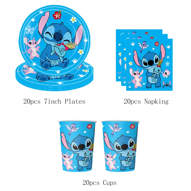 Stitch Birthday Decoration Supplies Disposable Tableware Kit Lilo and Stitch Birthday Party Cups Plates Tablecloth Supplies