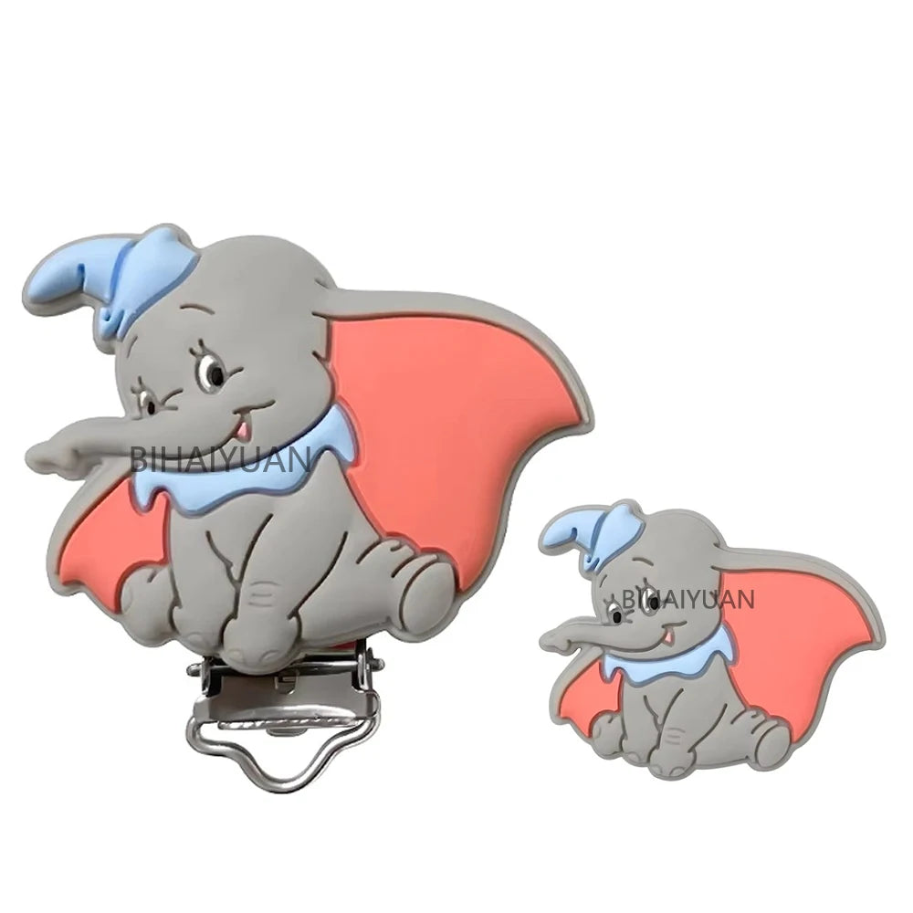 2pcs one set Moana Simba Dumbo marie cat Stitch 101dog Silicone clip Focal Beads Pacifier Chain Clips Toy Jewelry Accessories