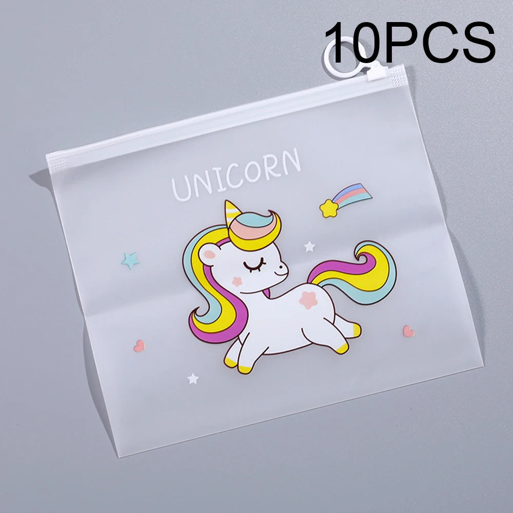10pcs 21x17cm Cute Unicorn Cartoon File Storage Bag, Transparent Zipper Storage Bag,Birthday Gift Bag,Baby Shower