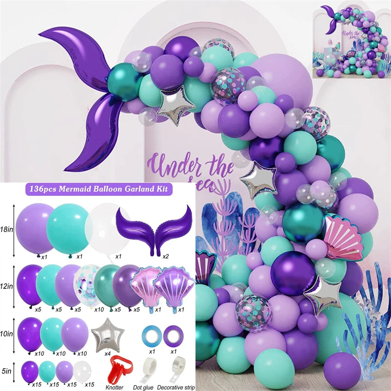Mermaid Ariel Princess Birthday Party Decorations Disposable Tableware Plate Straw Cup Balloons Baby Shower Party Supplies