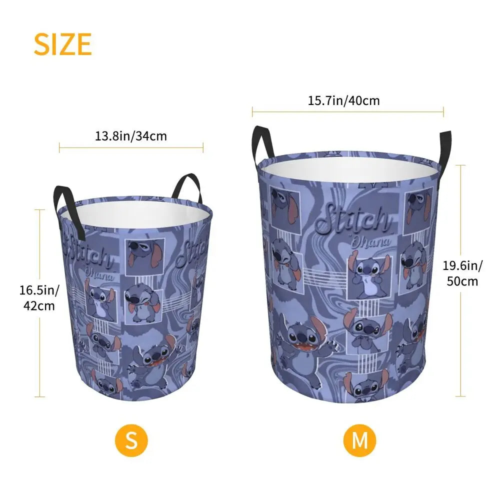 Custom Stitch Cartoon Anime Laundry Basket Foldable Clothes Hamper for Baby Kids Toys Storage Bag