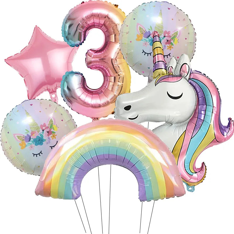 Rainbow Unicorn Aluminum Balloon 32inch Gradient Number Balloon Unicorn Party Supplies Unicorn Party Decoration Baby Shower