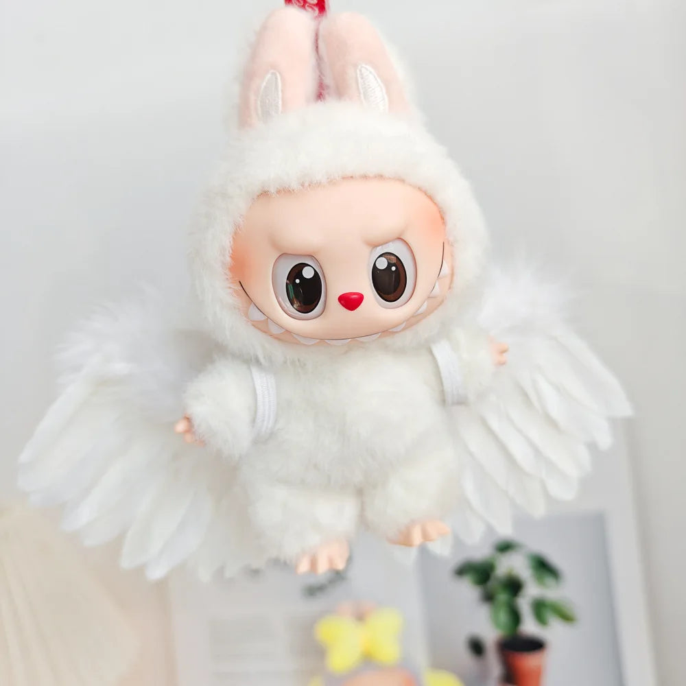 Doll Clothes Outfit Accessories for 15-17cm Labubu Black White Angel Feather Wings DIY Mini Dolls Clothing Girl Gift