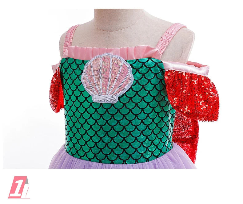 Mermaid Princess Girl Dress Movie Style Costume Kids Stage Costume Girls Fish Scale Decoration Sequins Big Bow Tutu Gown