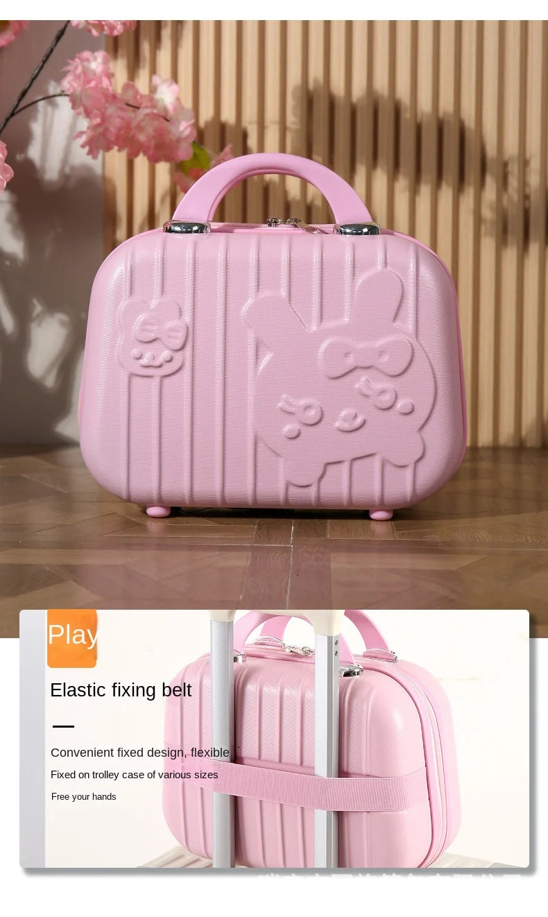 2024 New Cartoon Rabbit Children Suitcase Small Makeup Box ABS Travel Girls Hand Gift Mini Boarding Case Travel Rolling Luggage