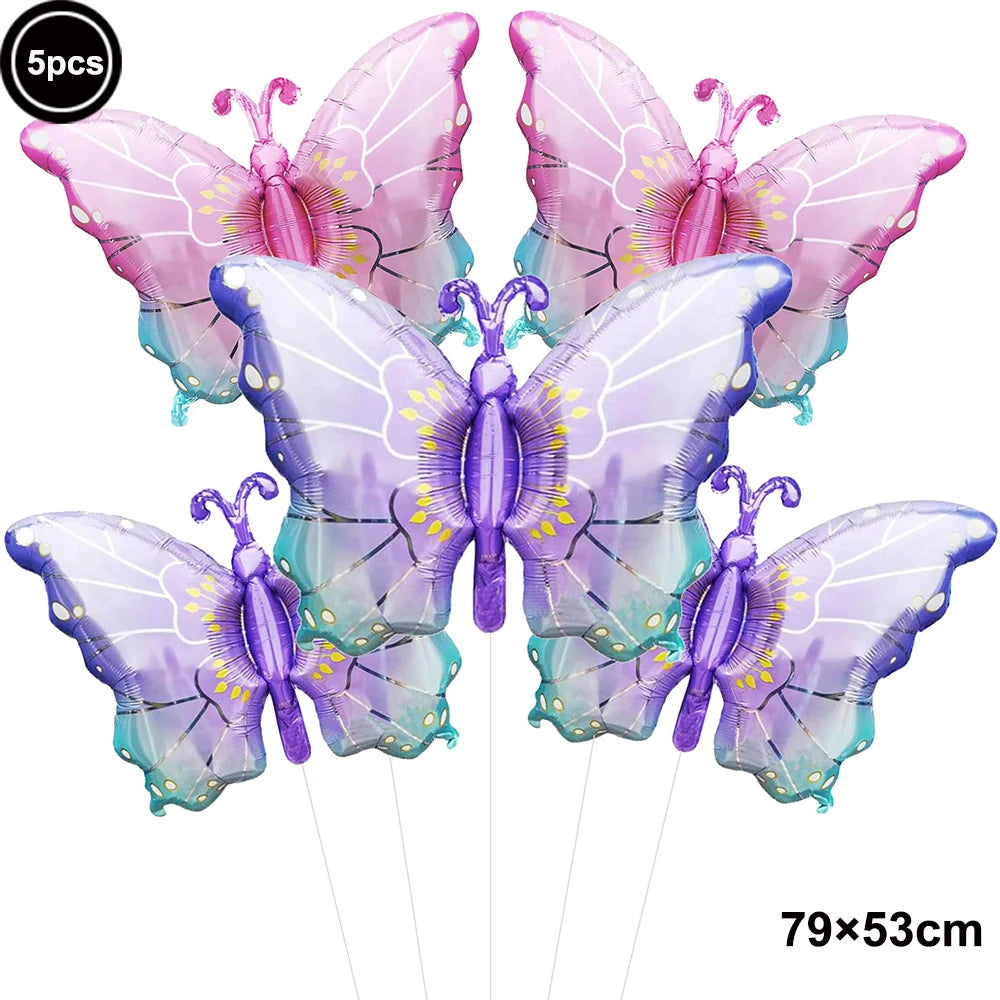 5pcs Colorful Butterfly Foil Balloons Butterfly Balloons Butterfly Themed Balloon Girl Party Birthday Wedding Baby Shower Decors