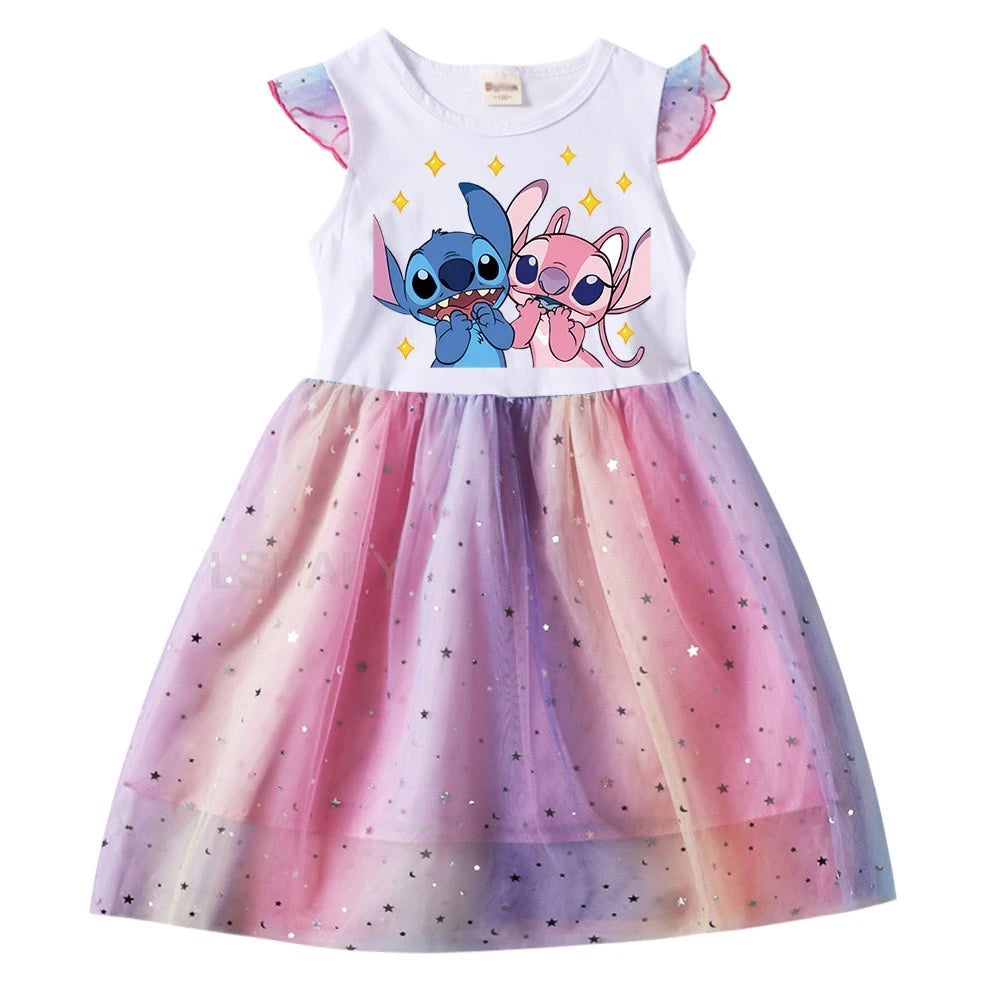 Lilo And Stitch Print Baby Girl Dresses Baby Kids Clothes Carnival Cosplay Costume Birthday Children Party Princess Dress