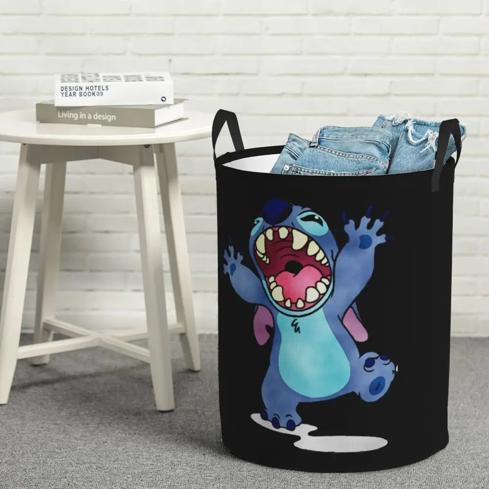 Customized SLilo And Stitch Cartoon Laundry Hamper Large Storage Basket Anime Kids Nursery Toy Organizer