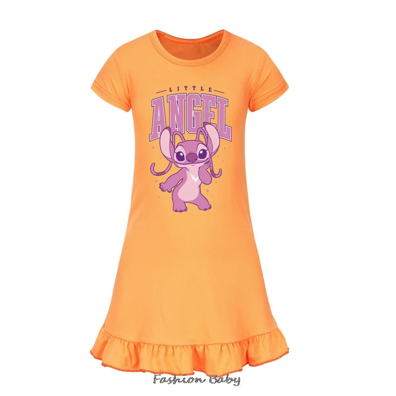 Hot Lilo And Stitch Cosplay Costumes Fashion Knee-Length Dresses Teenagers Cartoon Girl Pajamas Children Nightgown Girls Clothes