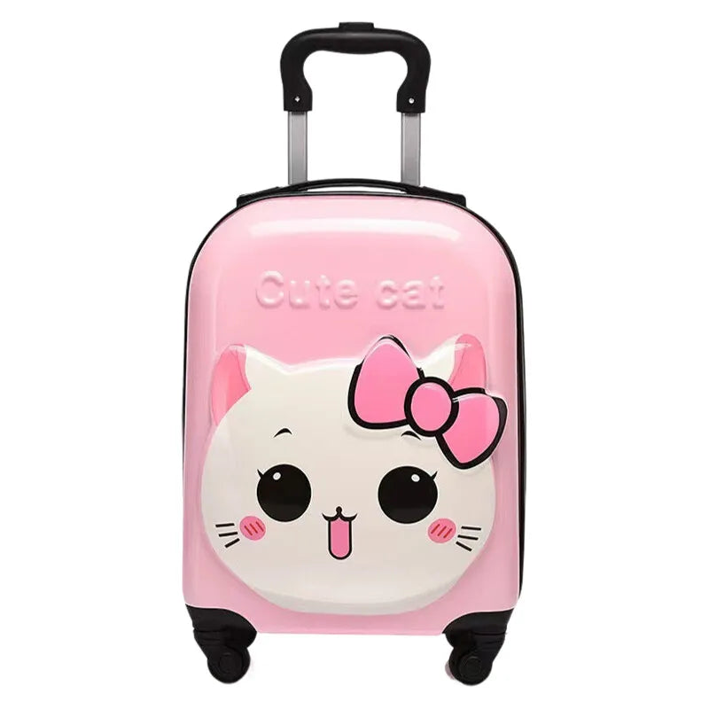 New 18" Kids Cartoon Kitty Luggage - Lightweight Suitcase with Wheels Airline Approved Carry-On for Travel
