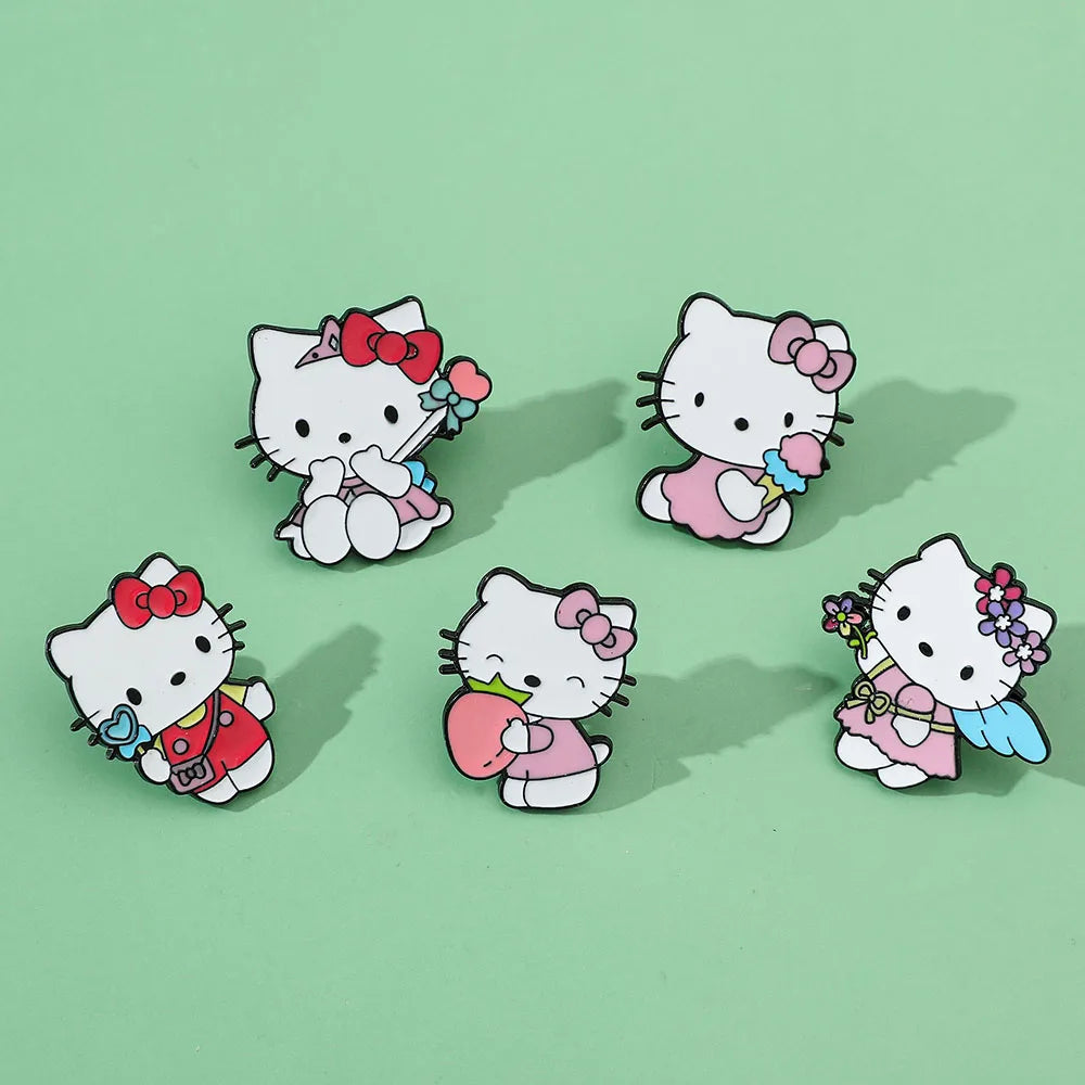 5 Pcs Cute cartoon Soft Cute kt Cat Brooch Sanrio Metal Badge Cute Cat Alloy Drop Oil Pin accessory