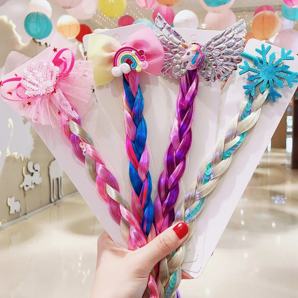 Princess Braid Unicorn Rainbow Hairpiece Cosplay Braided Wigs for Elsa Dress Up Set for Toddler Girls Party Wedding Birthday