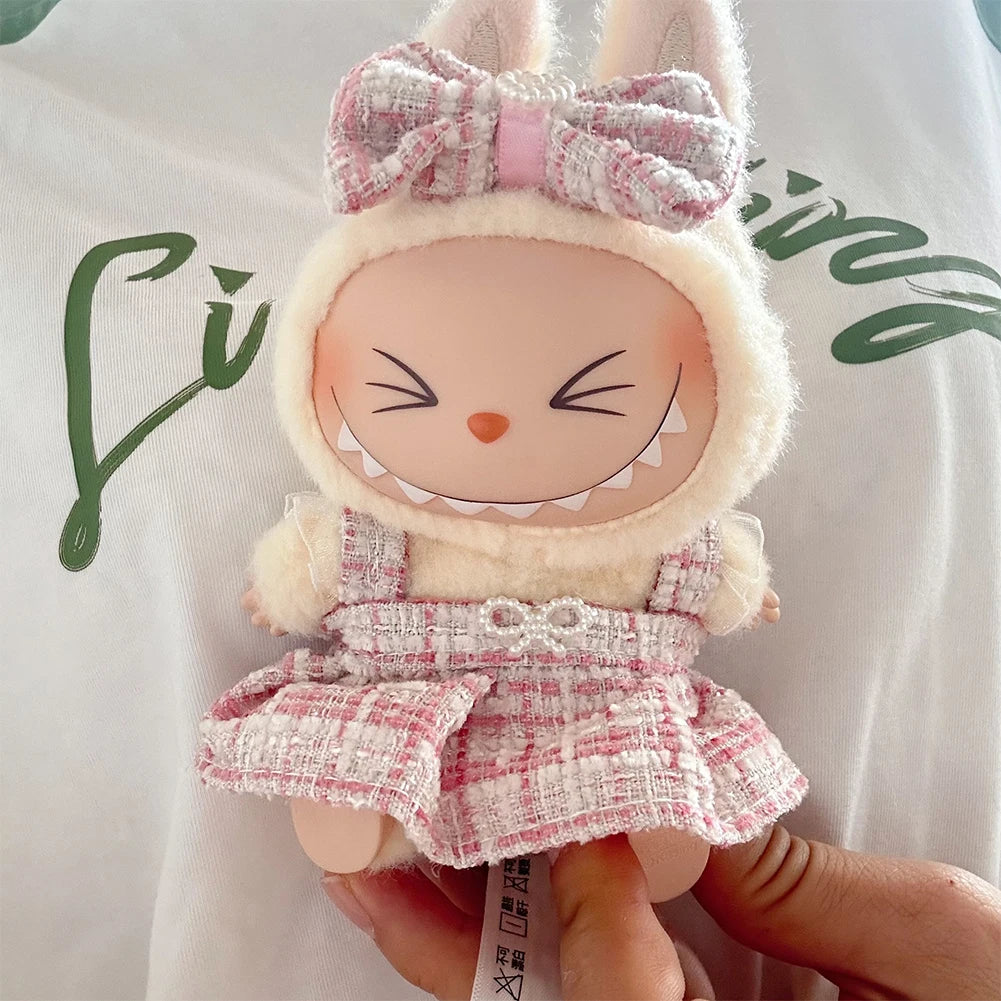 For Labubu Sitting Party Series  Classic Dress Grid Style Small Fragrance For Labubu v1 v2 Kid Gift Labubu Clothes Design style