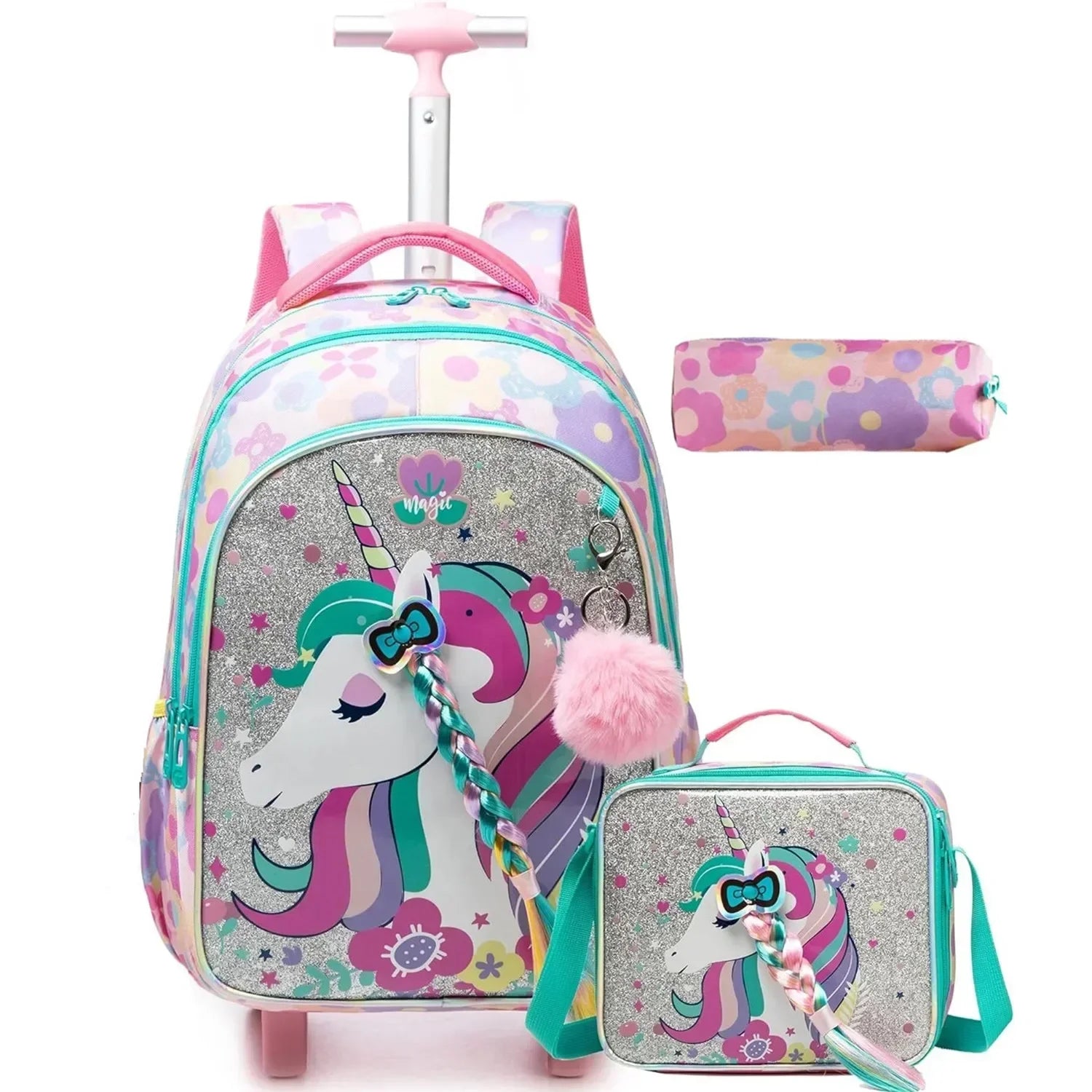 Children's School Backpack with Wheels Kids Wheeled School Bag Teenagers Bag Girls Canvas Backpack Travel Luggage Trolley Bags