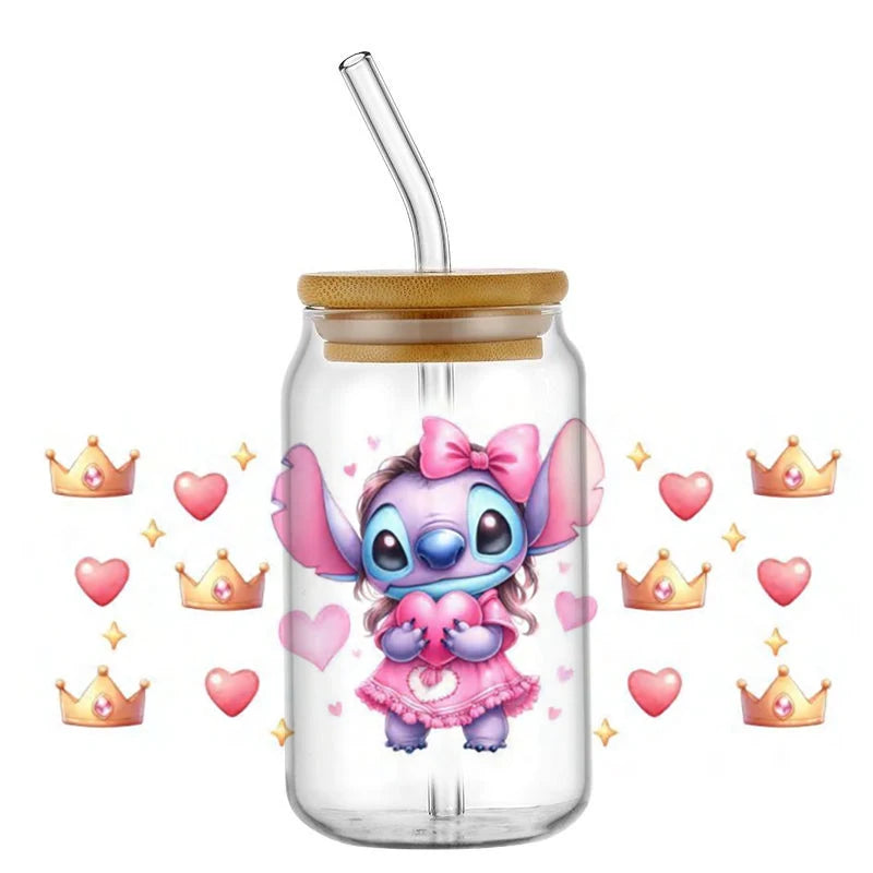 Miniso Stitch Baseball 16OZ UV DTF Cup Wraps Transfer Sticker For Glass Libbey Can Bottle waterproof DIY Custom
