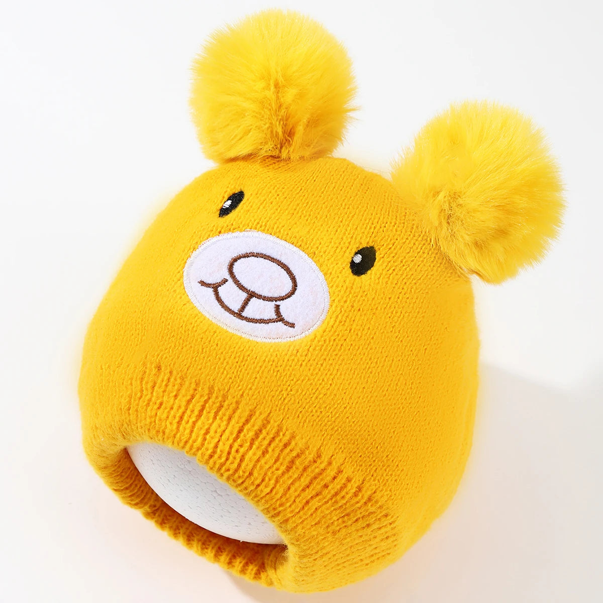 Cute Bear Beanie Cap for Baby Boy Girl Cartoon Pompom Warm Knitted Hat Neck Cover Autumn Winter Toddler Ear Protection Caps