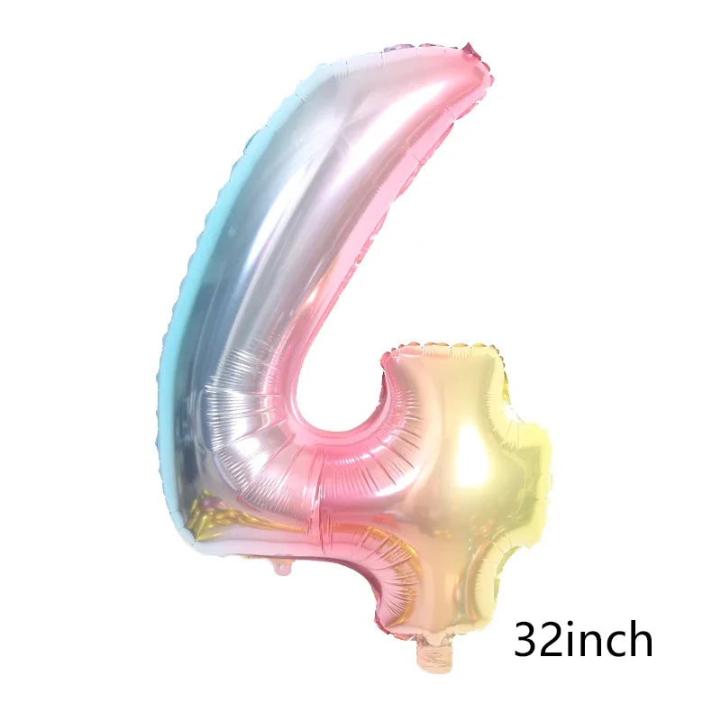 Rainbow Unicorn Foil Balloon 32inch Number Pink Star Balloons Unicorn Theme Kids Birthday Party Decorations Baby Shower Globos