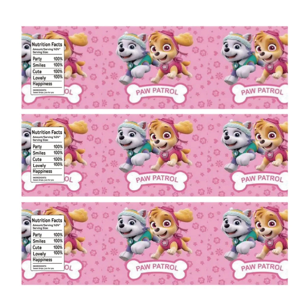 Paw Patrol Water Skye Bottle Stickers Label Pink Cartoon Anime Birthday Party Bottle Wraps Baby Shower Kids Girls Party Favor