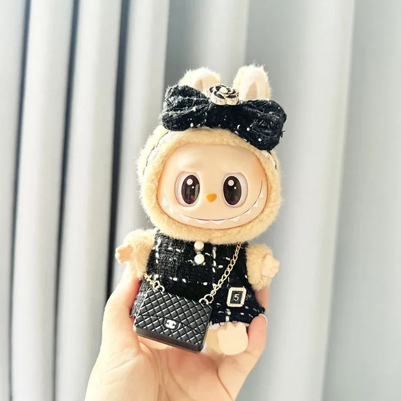 Cute 17cm Labubu Idol Doll Outfit Camellia Dress Bag Shoes Set The Monster Sitting Party Collection Mini DIY