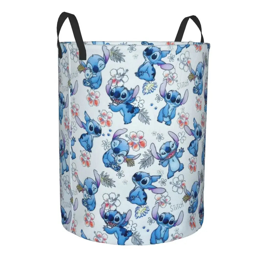 Customized SLilo And Stitch Cartoon Laundry Hamper Large Storage Basket Anime Kids Nursery Toy Organizer