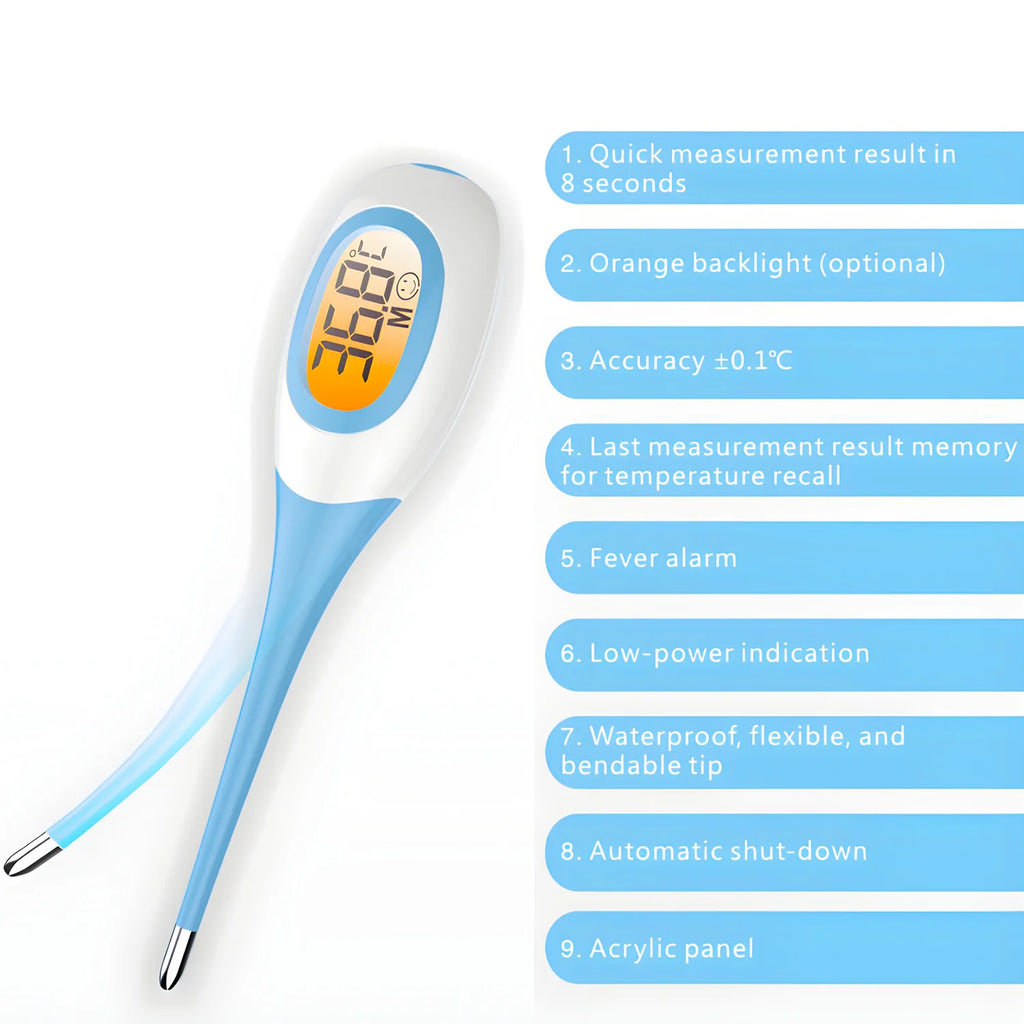 8 Seconds Backlit Fever Thermometer Medical Household Digital LCD Medical Fast Measure Kids Baby Child Adult Body Soft