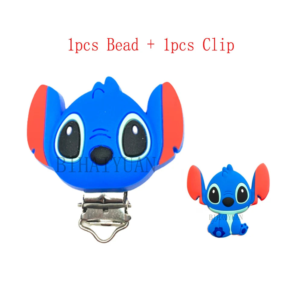 2pcs one set Moana Simba Dumbo marie cat Stitch 101dog Silicone clip Focal Beads Pacifier Chain Clips Toy Jewelry Accessories