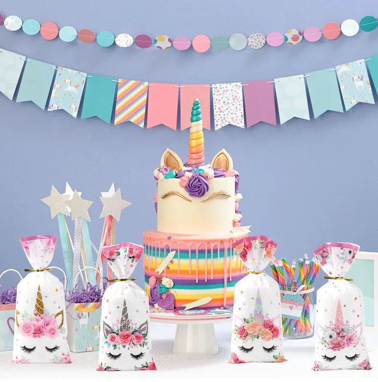 25/50/100pcs Unicorn Candy Bags Gift Packing Bags Birthday Party Decor Gift Bag for Guest Girl Birthday Supplies Baby Shower