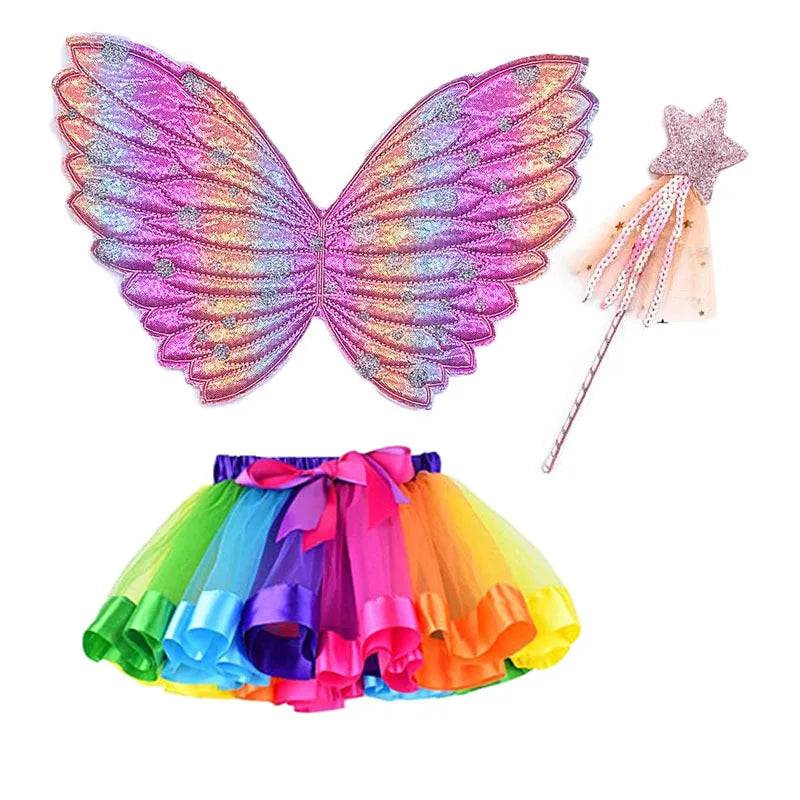 Tutu Skirt Girls Wing Summer Girl Princess Mini Pettiskirt Party Dance Rainbow Tulle Colorful Skirts Halloween Cosplay Clothing