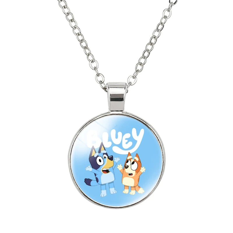 45Cm Bluey Circle Shape Necklace Bingo Family Pendant for Kids Cartoon Handmade Necklace Jewelry Birthday Gifts Toys