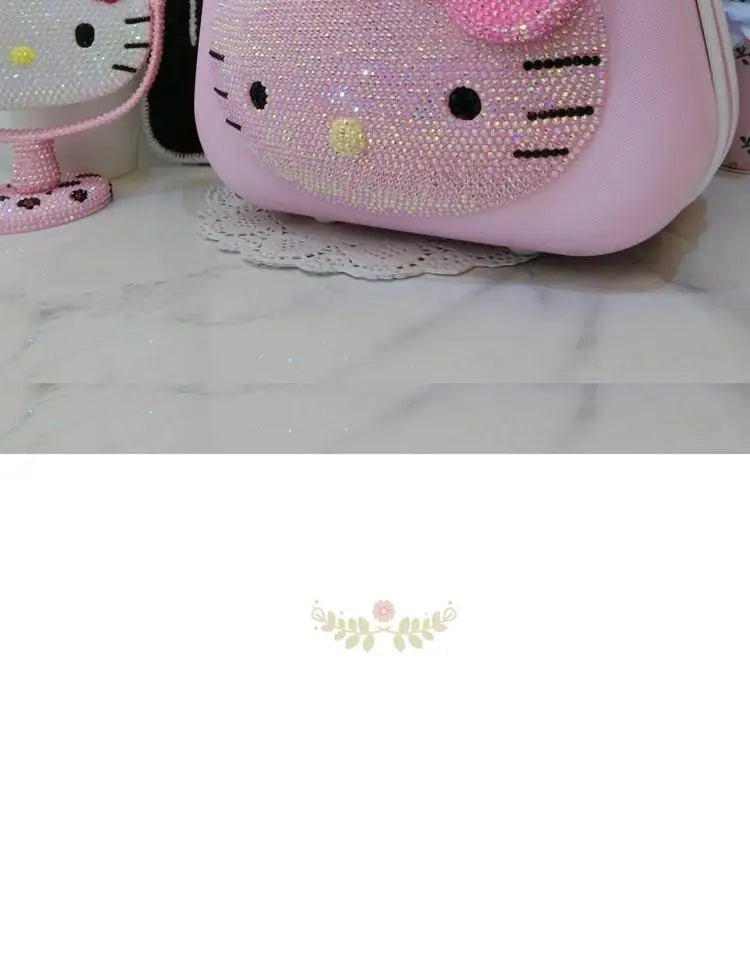 Kawaii 14 Inches Hello Kitty Cosmetic Case Sanrioed Anime Suitcase High Capacity with Lock Storage Bag Girl High End Gift Travel