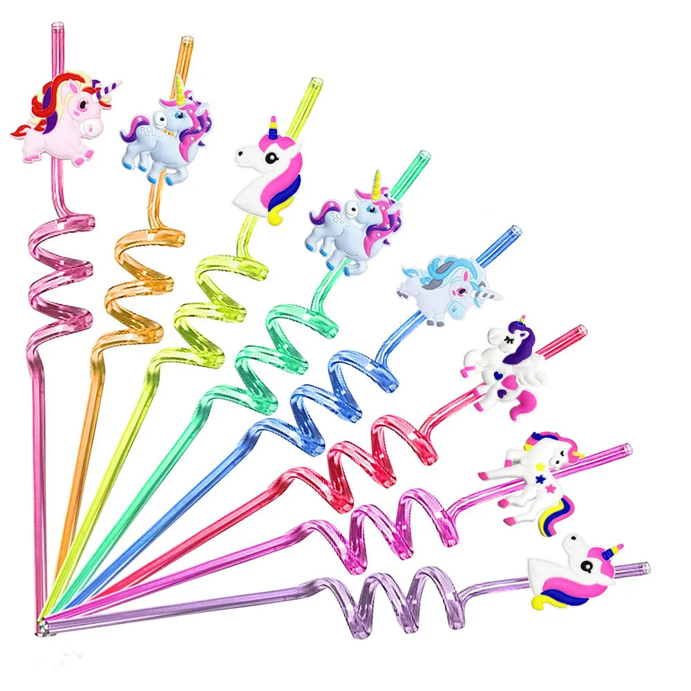 4pcs Multi themed Cute Party Straws,Unicorn Mermaid Dinosaur Party Straw,Reusable Plastic Straws for Kids Birthday Decor Gifts