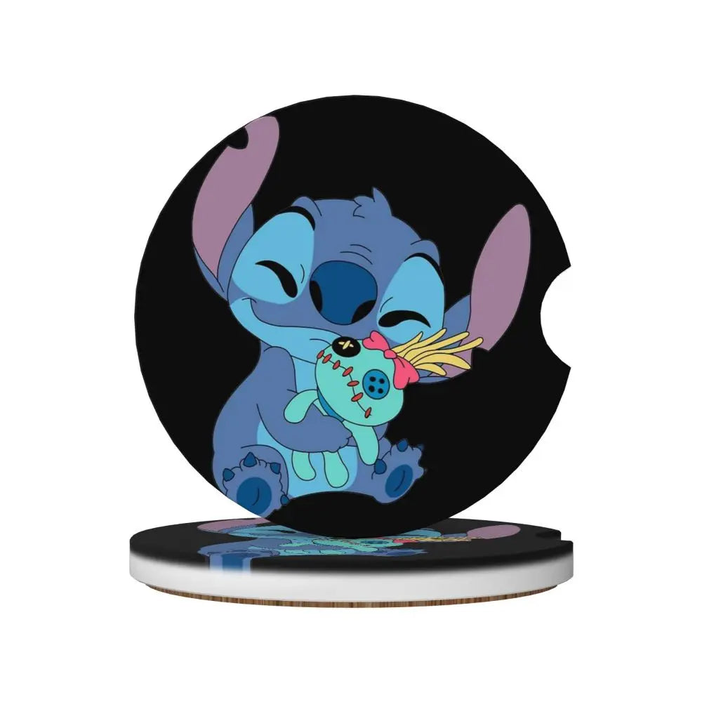 Kawaii Stitch Cartoon Car Cup Coaster 2PCS Universal Cup Holders Embedded in Ornaments Coaster Car Interior Accessories