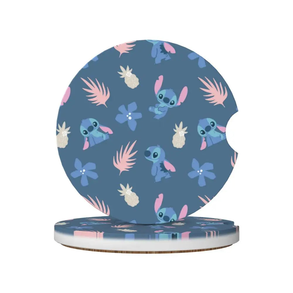 Kawaii Stitch Cartoon Car Cup Coaster 2PCS Universal Cup Holders Embedded in Ornaments Coaster Car Interior Accessories
