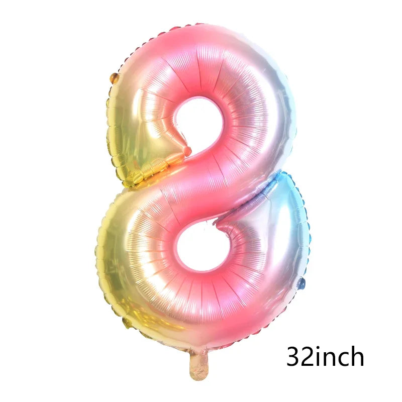 Rainbow Unicorn Foil Balloon 32inch Number Pink Star Balloons Unicorn Theme Kids Birthday Party Decorations Baby Shower Globos