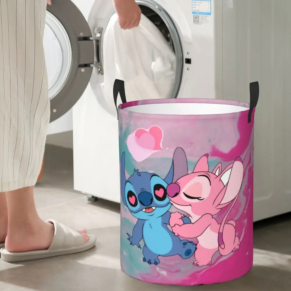 Custom I Love Stitch Laundry Basket Collapsible Toy Clothes Hamper Storage Bin for Kids Nursery