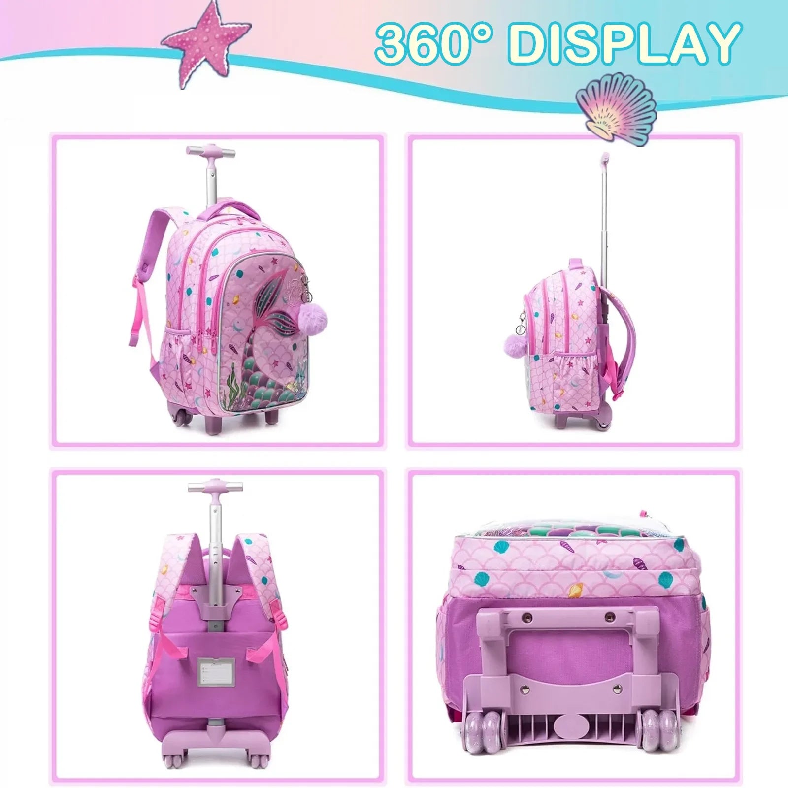 Children's School Backpack with Wheels Kids Wheeled School Bag Teenagers Bag Girls Canvas Backpack Travel Luggage Trolley Bags
