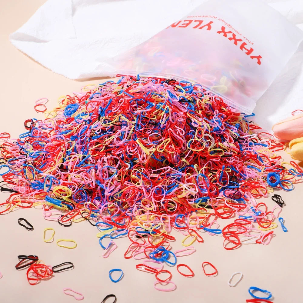 500pcs Girls Colourful Disposable Rubber Band Hair Ties Headband Children Ponytail Holder Bands Kids Hair Accessories Scrunchie
