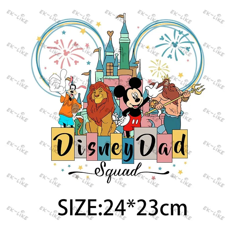 Dad Squad King Lion Toy Story Mickey Stitch Happy Father's Day Iron on Picture on Clothes Strong viscosity Diy Craft
