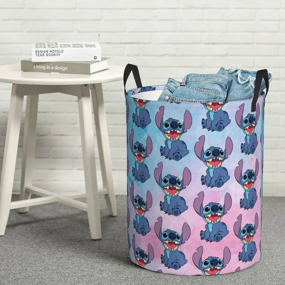 Customized SLilo And Stitch Cartoon Laundry Hamper Large Storage Basket Anime Kids Nursery Toy Organizer