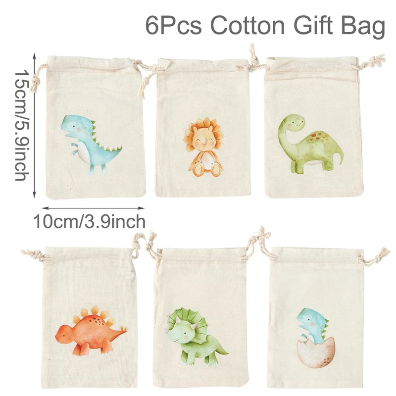 6pcs Animal Dinosaur Unicorn Cotton Linen Gift Bags Birthday Party Decor Kids Wedding Party Favor Bag Baby Shower Gift Bag