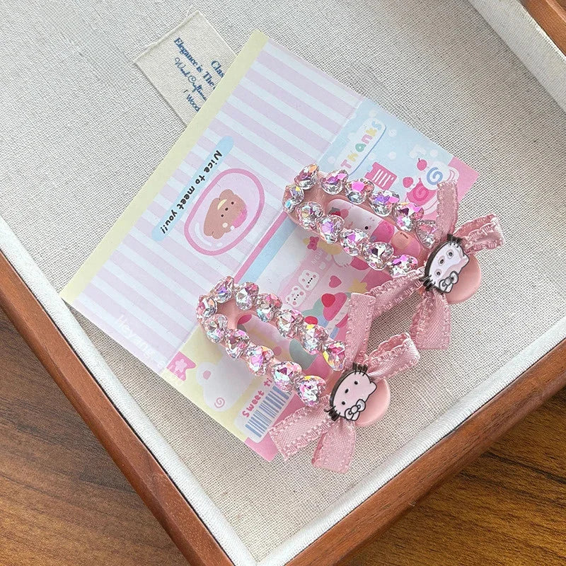 Sanrio Hello Kitty Hairpin Cute Cartoon KT Cat Rhinestone Inlay Hair Clip Charm Girls Hair Accessories Holiday Gifts
