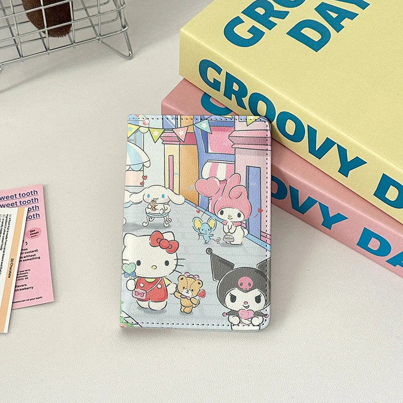 Sanrio Hello Kitty Travel Passport Cover Women Girls Passport Credit Card Holder PU Cartoon Organizer Case Passport Wallet Gift