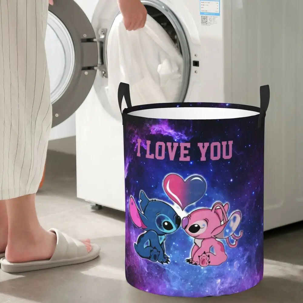 Custom I Love Stitch Laundry Basket Collapsible Toy Clothes Hamper Storage Bin for Kids Nursery