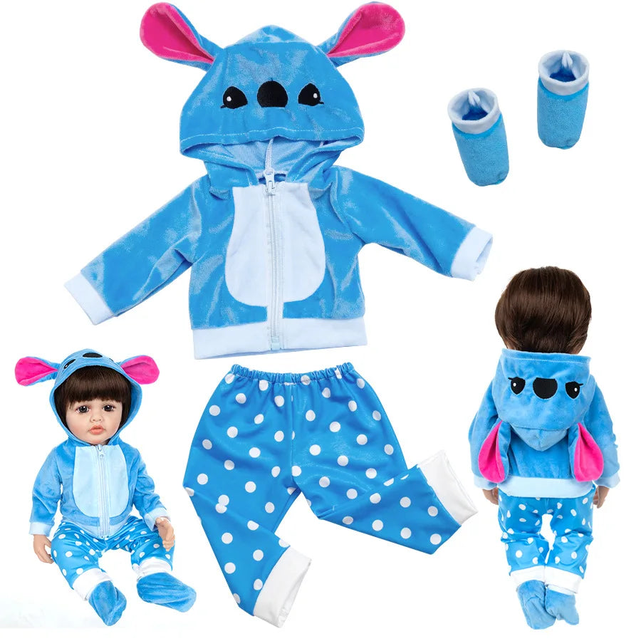 New Stitch 18/22inch Dolls Clothes Conjoined Pajamas with Hat Doll Baby Reborn Hoodies Rompers Kids Birthday Festival Gifts Toys