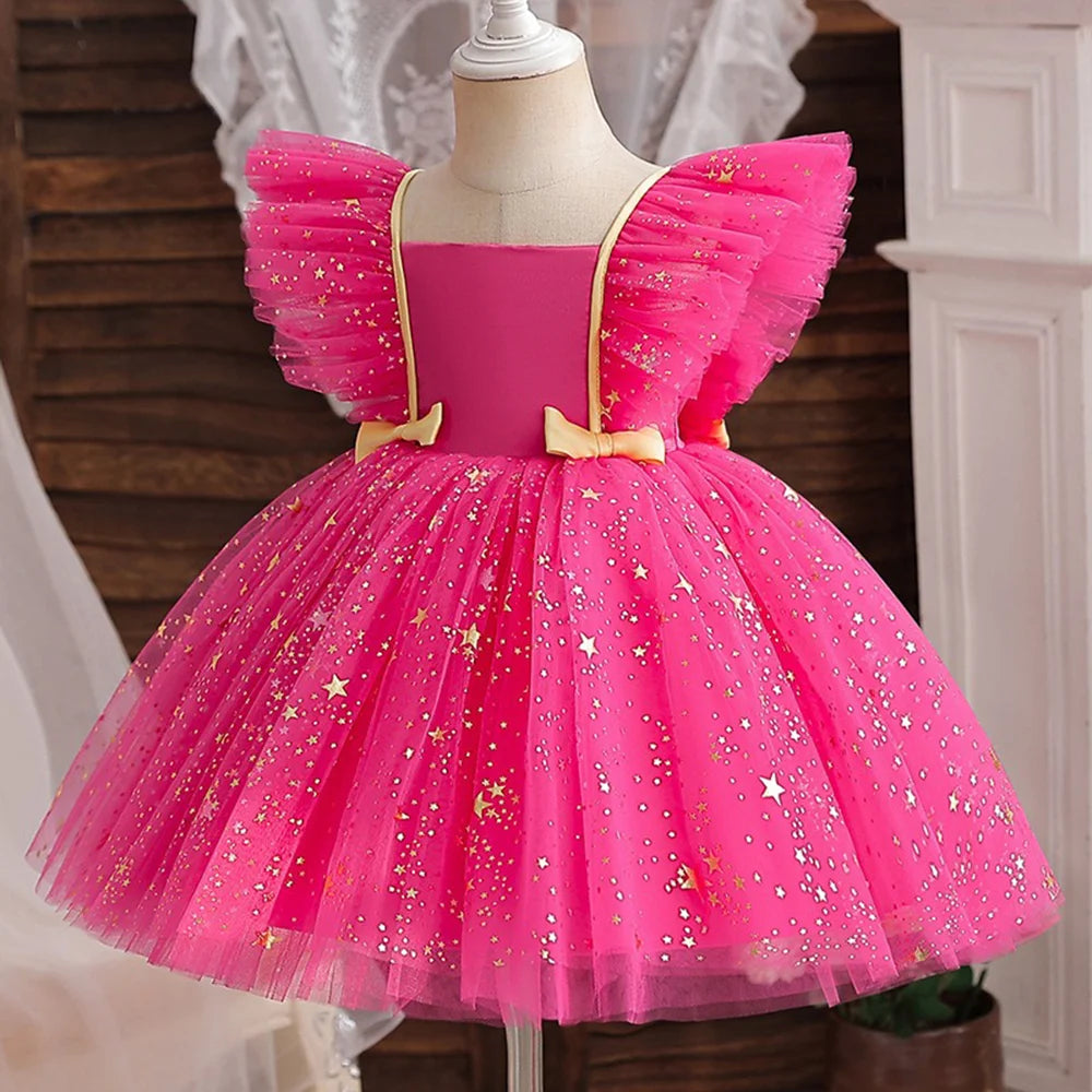 Lilo Stitch Princess Dress for Girls Sequined Star Ruffle Bow Tutu Gown Baby Formal Gala Prom Gown Kids Evening Party Costume