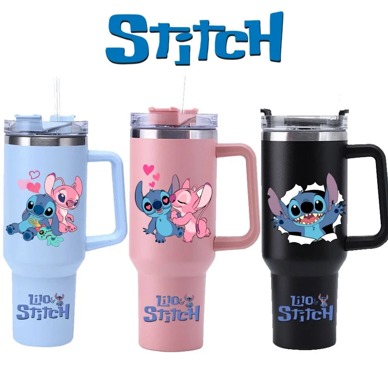 Thermal Coffee Lilo & Stitch Cups with Straw Stainless Steel Vacuum Insulated Tumbler 40oz Thermal Iced Travel Cup for Outdoor
