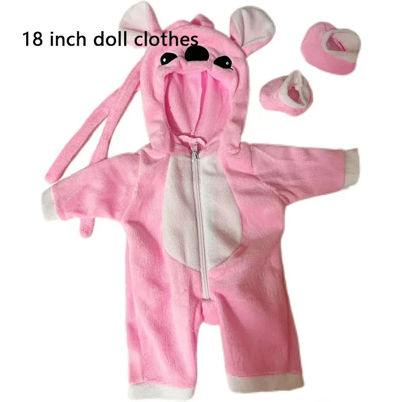 New Stitch 18/22inch Dolls Clothes Conjoined Pajamas with Hat Doll Baby Reborn Hoodies Rompers Kids Birthday Festival Gifts Toys