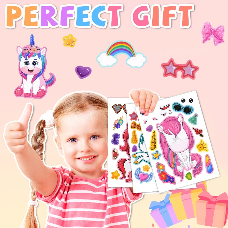 6/12Sheets Cartoon Unicorn Make A Face Assemble DIY Sticker Girls Unicorn Birthday Party Decoration Supplies Gifts for guests