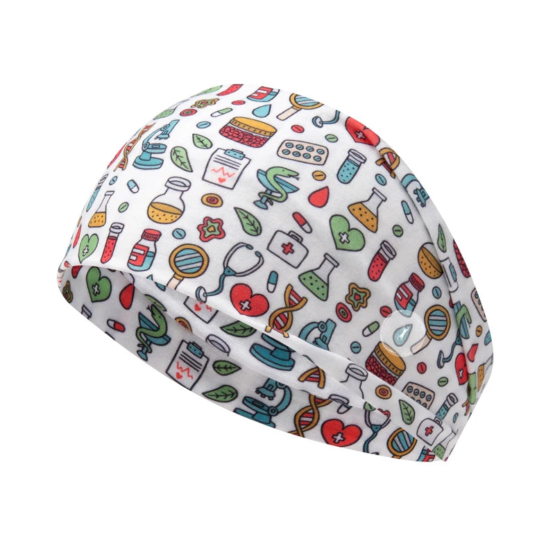 Medical Headband For Girl Buttons Hairbands Women Hair Band Printed Bandanas cute Headband Sweat -absorbing Turbans Elastic